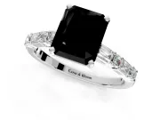 Baguette Engagement Ring Setting for Fancy Black Radiant Cut Center with Alternating Bar-Set Band and Prong Head in Sterling Silver