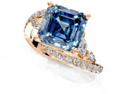 Solitaire Engagement Ring Setting for Fancy Blue Asscher Cut Center with Pave Bypass Twist Band and Prong Head in Rose Gold