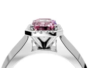 Halo Engagement Ring Setting for Fancy Pink Emerald Cut Center with Knife Ridge Cathedral Band and Prong Head in Sterling Silver