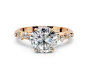 Cluster Engagement Ring Setting for Round Cut Center with Round Cut Accent Band and Prong Head in Rose Gold