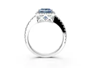 Accent Halo Engagement Ring Setting for Fancy Blue Princess Cut Center with Full-Length Pave Band and Prong Head in Platinum