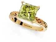 Solitaire Engagement Ring Setting for Fancy Yellow Princess Cut Center with Milgrain X Pattern Band and Prong Head in Yellow Gold