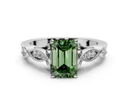 Solitaire Engagement Ring Setting for Fancy Green Emerald Cut Center with Marquise and Bezel Accents and Prong Head in Platinum