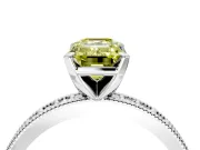 Milgrain Pave Engagement Ring Setting for Fancy Yellow Emerald Cut Center with Accent Band and Prong Head in Sterling Silver