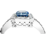 Halo Engagement Ring Setting for Fancy Blue Emerald Cut Center with Heart-Shaped Openwork, Pave Band and Prong Head in Sterling Silver