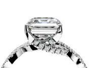 Solitaire Engagement Ring Setting for Asscher Cut Center with Narrow Twist Pave Band and Prong Head in Sterling Silver