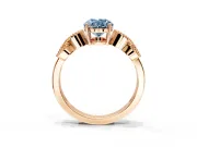 Leaf Engagement Ring Setting for Fancy Blue Oval Center with Milgrain Accent Band and Prong Head in Rose Gold