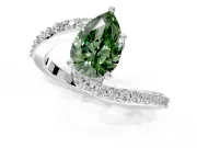 Solitaire Engagement Ring Setting for Fancy Green Pear-Shaped Center with Pave Bypass Swirl Band and Prong Head in White Gold