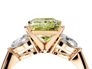 3 Stone Engagement Ring Setting for Fancy Yellow Princess Cut Center with Large Pear-Shaped Accents and Prong Head in Rose Gold