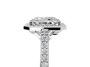Halo Engagement Ring Setting for Radiant Cut Center with Pave Accents, Heart Basket and Prong Head in Platinum
