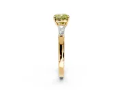 3 Stone Engagement Ring Setting for Fancy Yellow Cushion Cut Center with Tapered Baguettes, Plain Band and Prong Head in Yellow Gold
