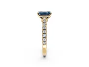 Solitaire Engagement Ring Setting for Fancy Blue Emerald Cut Center with Single Row Accent Band and Prong Head in Yellow Gold