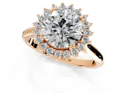 Starburst Halo Engagement Ring Setting for Round Cut Center with Thin Round-Wire Band and Prong Head in Rose Gold