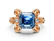 Solitaire Engagement Ring Setting for Fancy Blue Asscher Cut Center with Twisted Band and Scroll Prong Head in Rose Gold