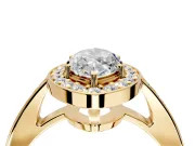 Bezel-Framed Halo Engagement Ring Setting for Marquise Center with Pave Band and Prong Head in Yellow Gold
