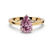 Solitaire Engagement Ring Setting for Fancy Pink Pear-Shaped Center with Open Cathedral Shoulders and Prong Head in Yellow Gold