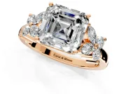 Floral Engagement Ring Setting for Asscher Cut Center with Marquise Cluster Shoulders and Prong Head in Rose Gold