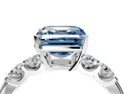 5 Stone Engagement Ring Setting for Fancy Blue Asscher Cut Center with Plain Band and Prong Head in Platinum