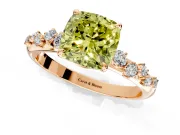Cluster Engagement Ring Setting for Fancy Yellow Cushion Cut Center with Round Cut Accent Band and Prong Head in Rose Gold