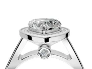Halo Engagement Ring Setting for Heart-Shaped Center with Outer Bezel Rim, Pave Band and Prong Head in Sterling Silver