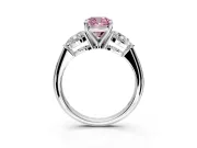 3 Stone Engagement Ring Setting for Fancy Pink Cushion Cut Center with Large Pear-Shaped Accents and Prong Head in Sterling Silver