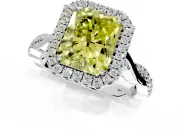 Halo Engagement Ring Setting for Fancy Yellow Radiant Cut Center with Twist Band and Prong Head in Sterling Silver