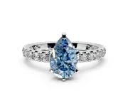 Solitaire Engagement Ring Setting for Fancy Blue Pear-Shaped Center with Shared-Prong Accents and Prong Head in Sterling Silver