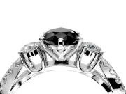 3 Stone Engagement Ring Setting for Fancy Black Pear-Shaped Center with Pave Split Shank and Prong Head in Sterling Silver