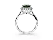 Starburst Halo Engagement Ring Setting for Fancy Green Princess Cut Center with Thin Round-Wire Band and Prong Head in White Gold