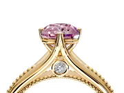 Solitaire Engagement Ring Setting for Fancy Pink Radiant Cut Center with Milgrain Cathedral Band and Prong Head in Yellow Gold