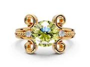 Solitaire Engagement Ring Setting for Fancy Yellow Round Cut Center with Twisted Band and Scroll Prong Head in Yellow Gold