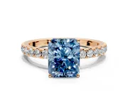 Solitaire Engagement Ring Setting for Fancy Blue Radiant Cut Center with Large Accent Band and Prong Head in Rose Gold
