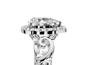 Halo Engagement Ring Setting for Pear-Shaped Center with Open Scroll Shoulders and Prong Head in Sterling Silver