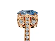 Cathedral Engagement Ring Setting for Fancy Blue Oval Center with Antique-Style Pave Band and Prong Head in Rose Gold