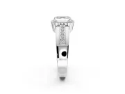 Halo Engagement Ring Setting for Asscher Cut Center with Wide Band, Inlaid Accent Row and Prong Head in Platinum