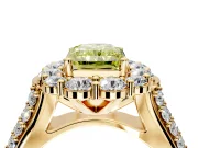 Large Accent Halo Engagement Ring Setting for Fancy Yellow Radiant Cut Center with Pave Split Shank and Prong Head in Yellow Gold