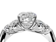 Cluster Engagement Ring Setting for Cushion Cut Center with Round Cut Accent Frame and Prong Head in Platinum