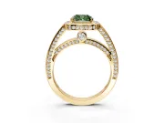 Halo Engagement Ring Setting for Fancy Green Cushion Cut Center with Framed Halo, Pave Band and Prong Head in Yellow Gold