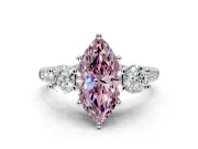 3 Stone Engagement Ring Setting for Fancy Pink Marquise Center with Crossover Basket, Pave Band and Prong Head in Platinum
