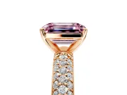 Solitaire Engagement Ring Setting for Fancy Pink Emerald Cut Center with Domed Multi-Row Pave Band and Prong Head in Rose Gold