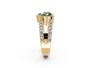Halo Engagement Ring Setting for Fancy Green Heart-Shaped Center with Wide-Open Pave Split Shank and Prong Head in Yellow Gold
