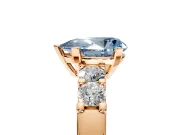 5 Stone Engagement Ring Setting for Fancy Blue Pear-Shaped Center with Plain Band and Prong Head in Rose Gold