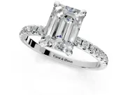 Solitaire Engagement Ring Setting for Emerald Cut Center with Fine Pave Narrow Band and Prong Head in Platinum