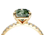 Solitaire Engagement Ring Setting for Fancy Green Cushion Cut Center with Fine Pave Narrow Band and Prong Head in Yellow Gold