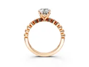 Solitaire Engagement Ring Setting for Oval Center with Bezel-Dot Beaded Band and Prong Head in Rose Gold