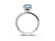 Solitaire Engagement Ring Setting for Fancy Blue Asscher Cut Center with Milgrain X Pattern Band and Prong Head in Sterling Silver