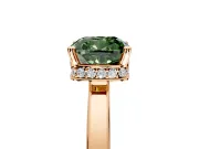 Hidden Halo Engagement Ring Setting for Fancy Green Cushion Cut Center with Wide Flat Plain Band and Prong Head in Rose Gold