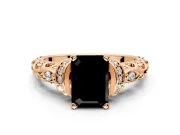 Solitaire Engagement Ring Setting for Fancy Black Emerald Cut Center with Filigree Band and Prong Head in Rose Gold