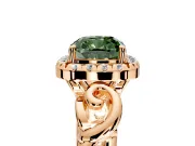 Halo Engagement Ring Setting for Fancy Green Cushion Cut Center with Open Scroll Shoulders and Prong Head in Rose Gold