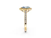 Milgrain Floral Halo Engagement Ring Setting for Fancy Blue Pear-Shaped Center with Pave Band and Prong Head in Yellow Gold